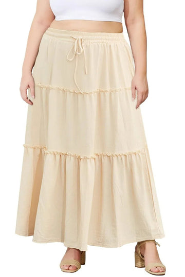 Woochic Jupe Longue d'Été Femme Grande Taille Haute Plissée Coupe A